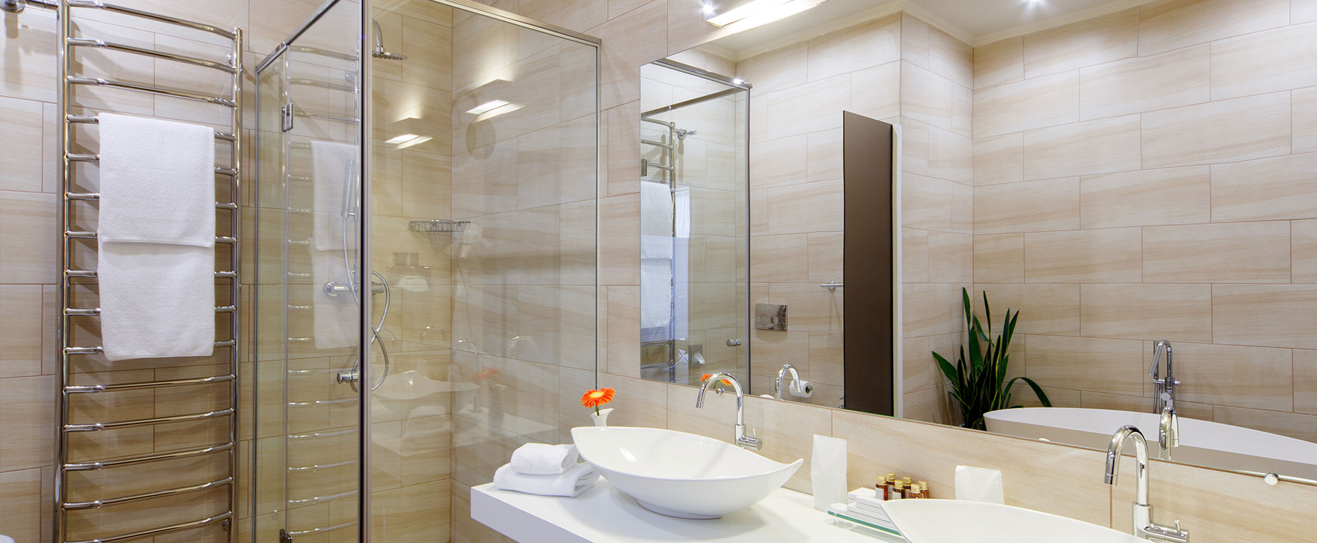 Glass installation craftsmanship in a residential setting.